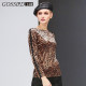 Women's base shirt 2024 Spring and Autumn European and American small shirt leopard print velvet long sleeve slim one-length neck slim T-shirt top