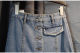 High -waisted denim skirt Female summer and autumn money sweet lace stitching pearl button pocket pocket A -line hip hip skirt