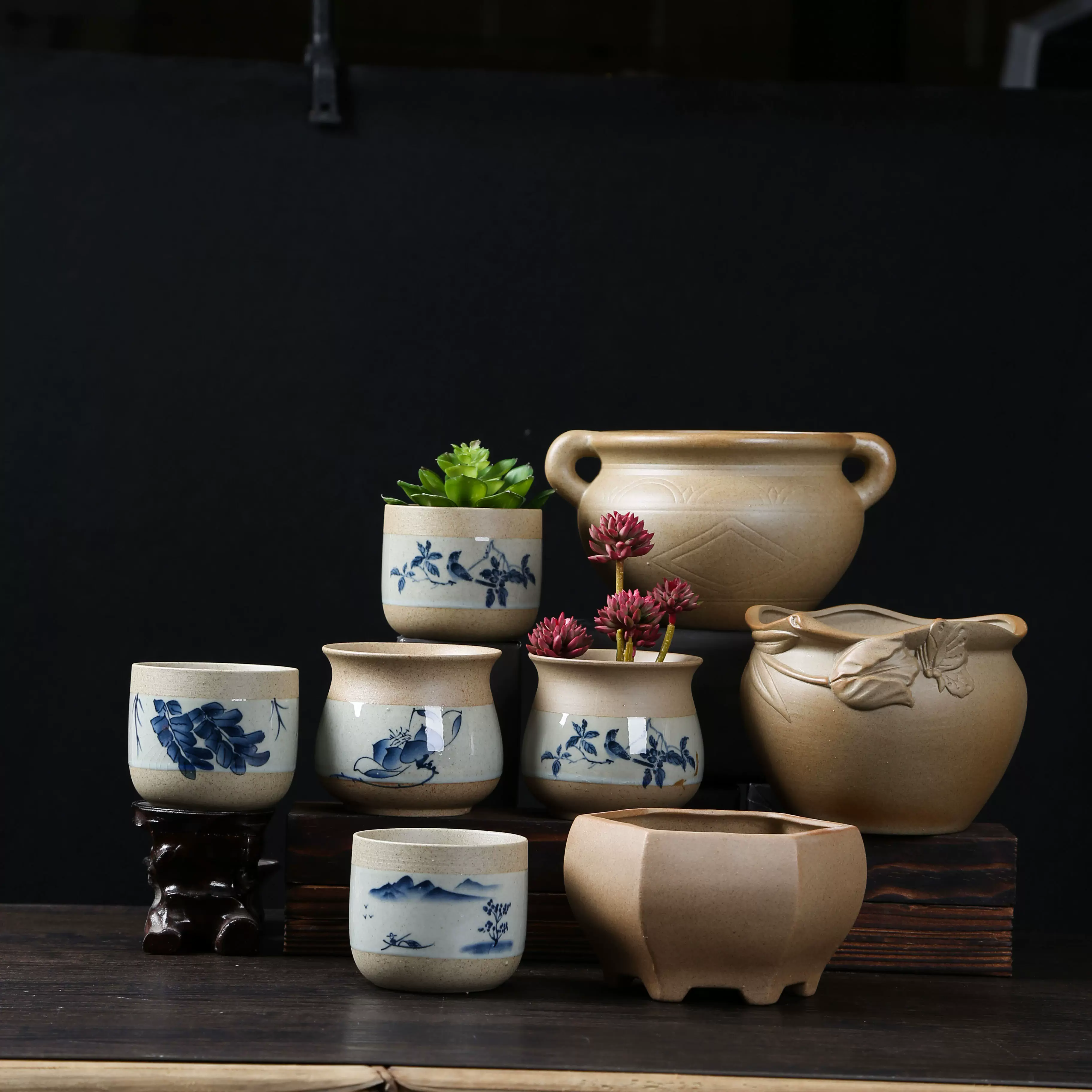 粗陶禅意有孔陶瓷花器多肉植物花盆复古大号多肉