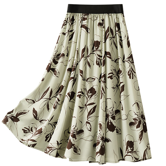 
Temperament commuter chiffon A-line printed skirt for women in summer 2025 new elastic waist slimming large umbrella skirt