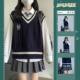 Fat MM200Jin [Jin is equal to 0.5kg] extra large size suit spring and autumn college style striped knitted sweater vest with shirt pleated skirt