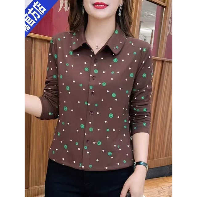 
Autumn new style fashionable and versatile mother suit women's fashionable lapel pure cotton long-sleeved T-shirt loose and slim bottoming shirt A5