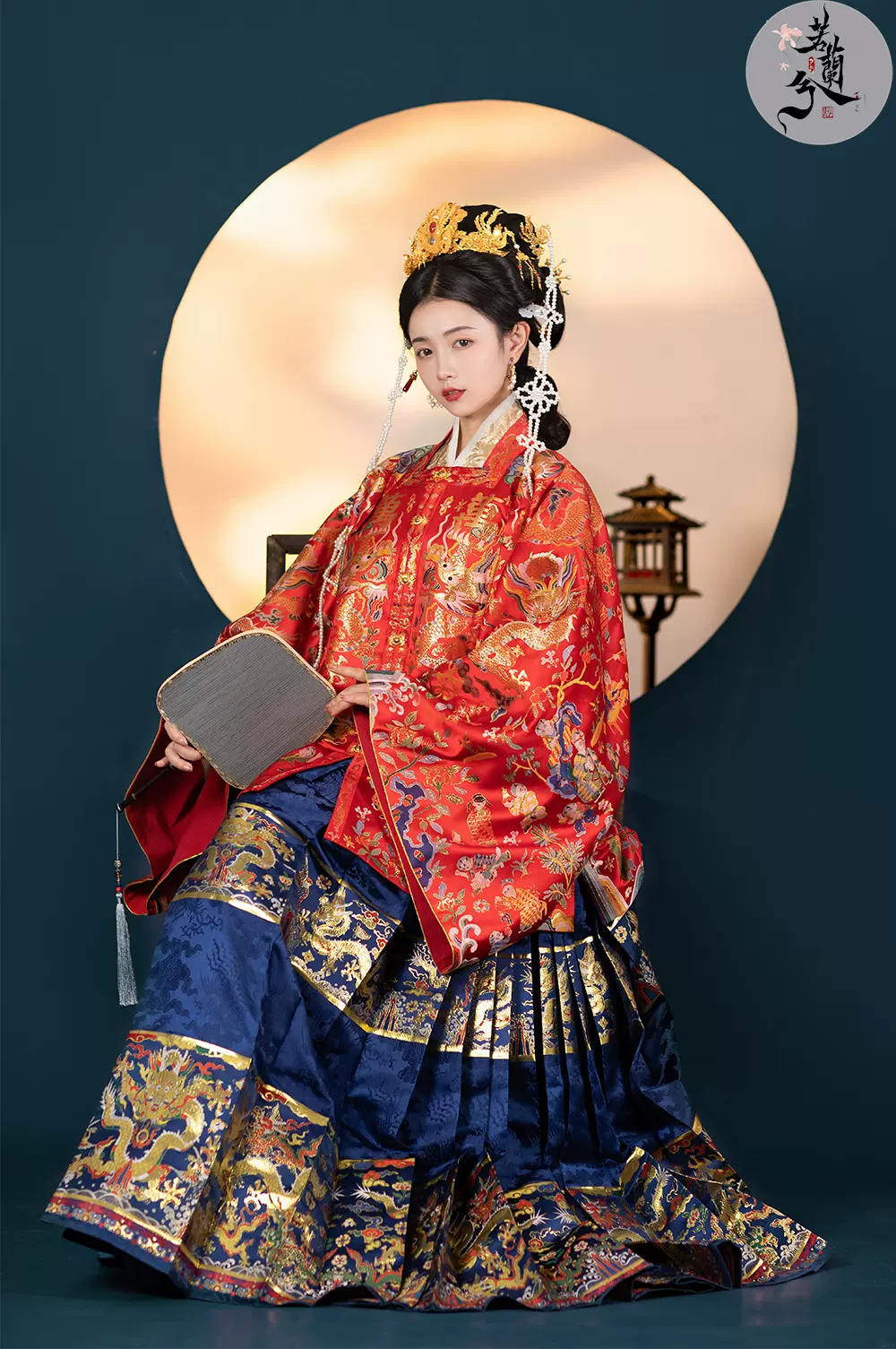 若蘭兮】明制漢服女款婚服方領百子衣織金仿妝花金龍花卉女夾衣-Taobao