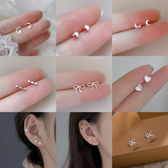925 Tremella Needle Combination Earrings 2025 New Ear Bone Nails Female Students Niche Simple Design Hypoallergenic Earrings