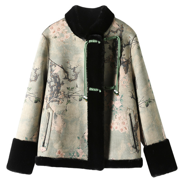 New Chinese style mother's winter fur all-in-one coat for women, reversible Chinese style gold mink velvet fur coat for middle-aged and elderly people