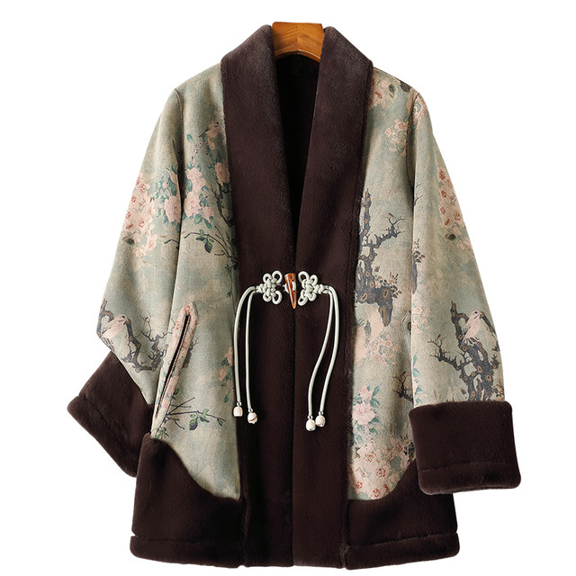 New Chinese-style Western-style mother's winter fur all-in-one coat for middle-aged and elderly women, reversible gold mink velvet fur coat