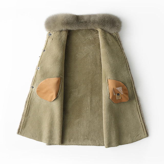 Noble Chinese style mother's winter fur all-in-one coat for women with fox fur collar for middle-aged and elderly sheep sheared fur coats