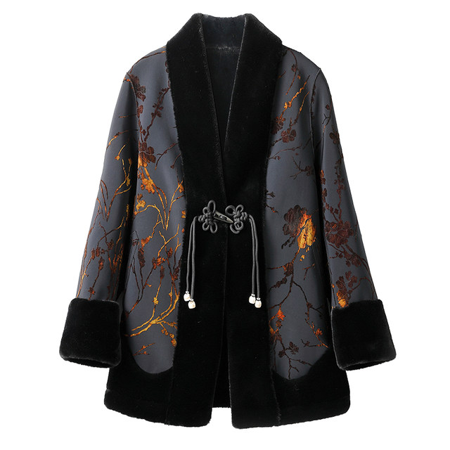 New Chinese style mother's winter wear double-sided fur all-in-one coat for middle-aged and elderly women gold mink velvet fur coat