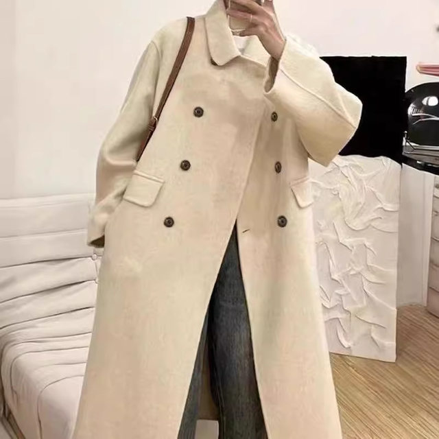 Off-season special offer 2024 Korean version of Dongdaemen Double-breasted H-style double-sided wool coat extended Maillard color