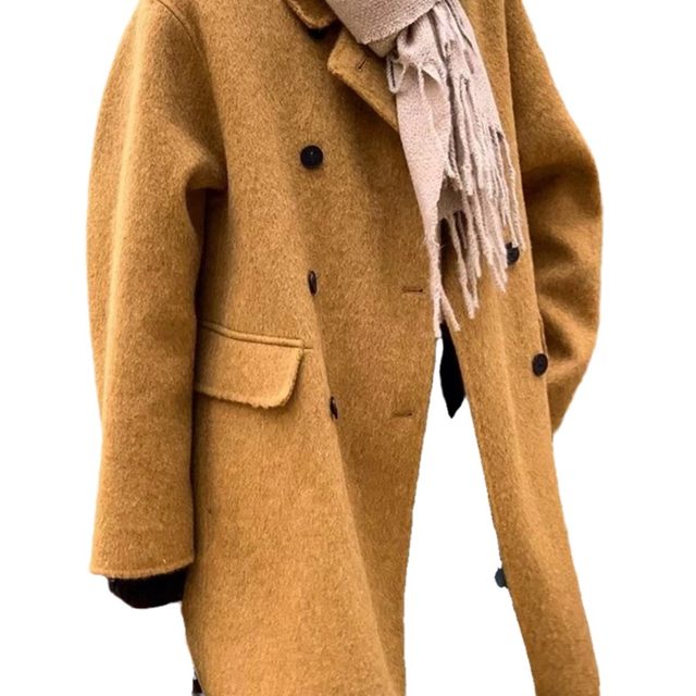 Off-season special offer 2024 Korean version of Dongdaemen Double-breasted H-style double-sided wool coat extended Maillard color