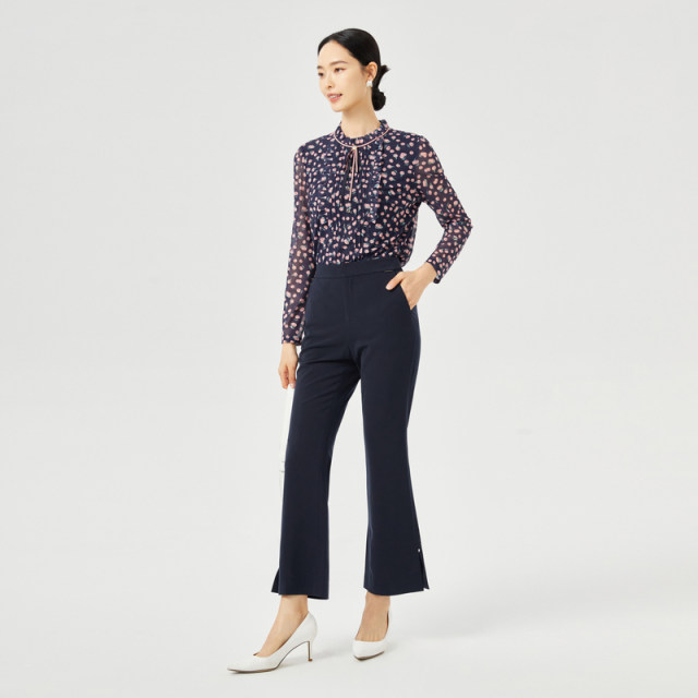 
NAERSI/Narsi bow polka dot chiffon French shirt for women autumn long-sleeved ladies top