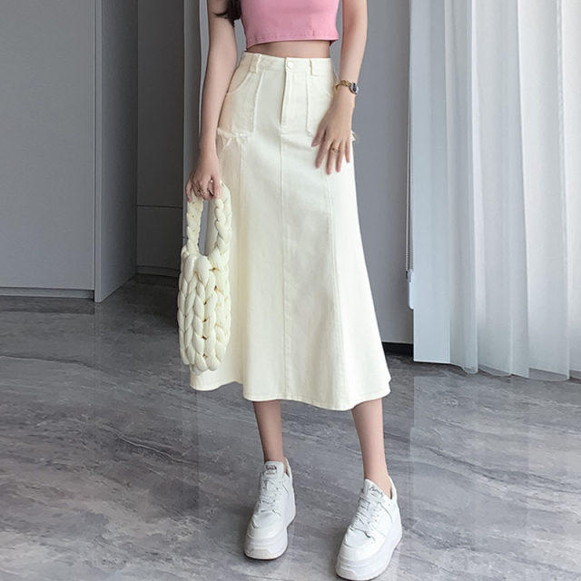 2025 popular denim high-waist retro fishtail skirt for women in summer new slim mid-length skirt lazy trendy