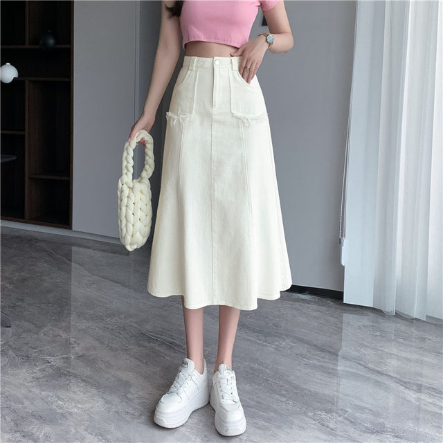 2025 popular denim high-waist retro fishtail skirt for women in summer new slim mid-length skirt lazy trendy