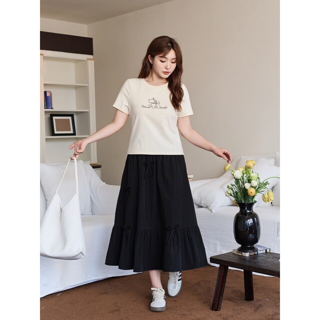 Front shoulder slim round neck puppy embroidered short-sleeved T-shirt for women in summer fat mm large size women's slim top sweet