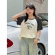 Large size women's dopamine round neck short-sleeved T-shirt 2025 summer new contrasting ragdoll sleeve tops make you look slim and fashionable