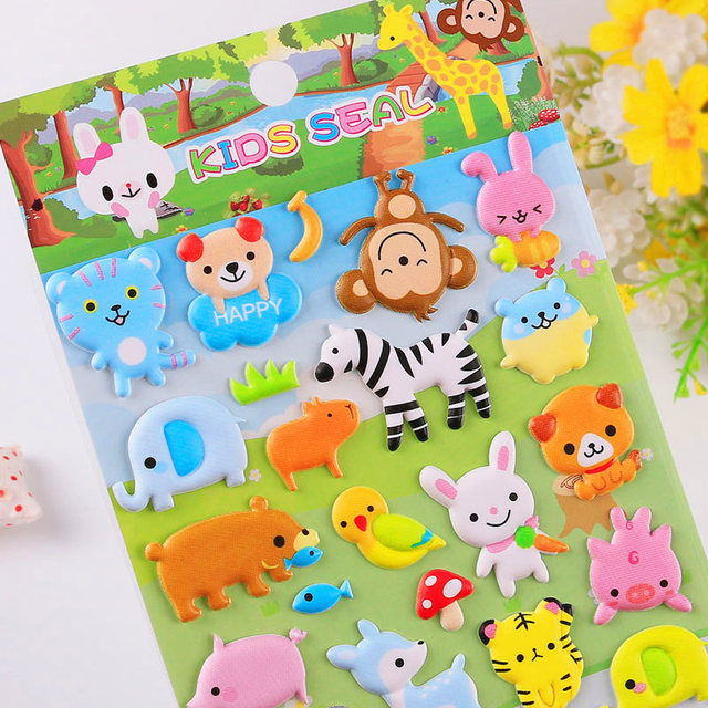 Animal Cat Dog Dinosaur Cartoon Three-dimensional 3D Bubble Sticker Children's Early Education Handmade Sticker Kindergarten Reward Sticker