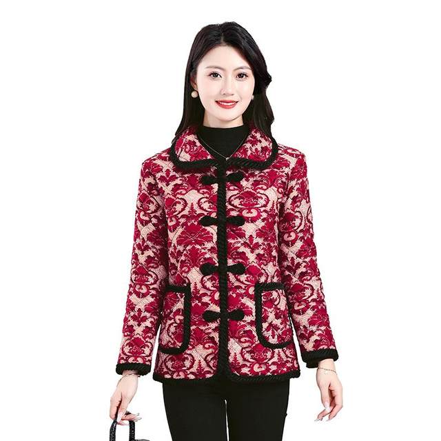 New style of middle-aged and elderly women's clothing plus velvet thickened cotton coat autumn and winter mother's clothing warm cotton jacket short small