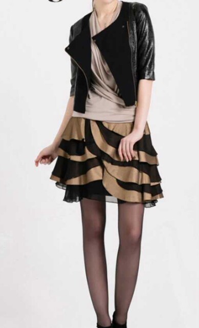 All-match three-dimensional layered cake skirt skirt miniskirt black mulberry silk pairing gold women's clothing spring and summer ma 4
