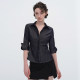 EMPTY PAGE denim summer thin mid-sleeved slim shirt blue slightly stretch slim front long back short shirt