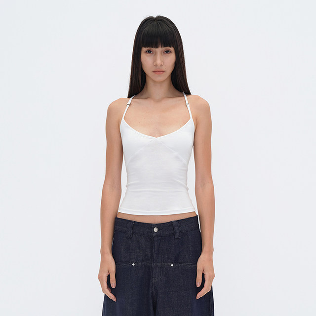 EMPTY PAGE black/white/pink suspender split elastic slim vest versatile base and inner matching