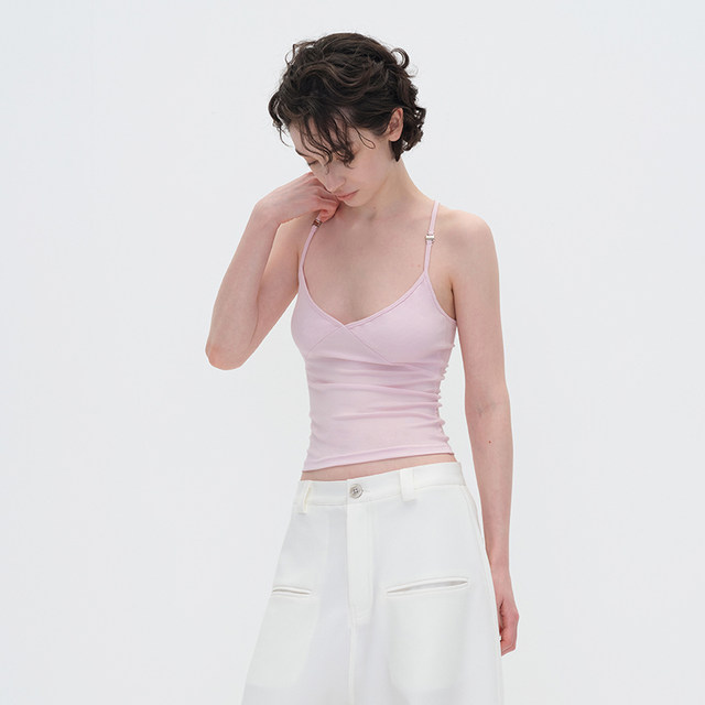 EMPTY PAGE black/white/pink suspender split elastic slim vest versatile base and inner matching