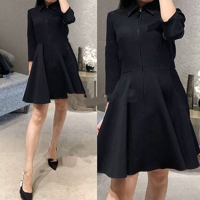 2019 new autumn red black lapel quarter sleeve trouser dress