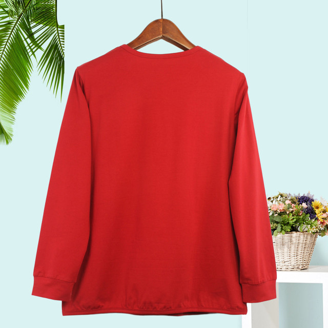 
Middle-aged and elderly mothers' autumn long-sleeved 2025 new loose cotton tops for women, fashionable letter printed t-shirts