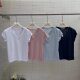 
JTENGC Jiteng 2025 summer new embroidery pattern design V-neck short-sleeved loose T-shirt women's top 960