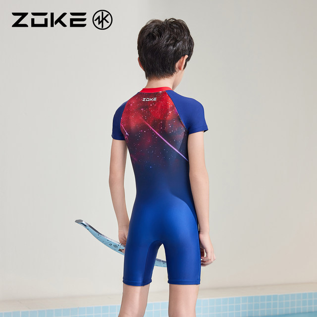 Zoke children's swimsuit one-piece flat corner short-sleeved sun protection swimming training Ultraman zoke boys quick-drying vacation