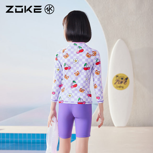 Zhuke children's split swimsuit long-sleeved sun protection zoke girls quick-dry swimming training beach play vacation set