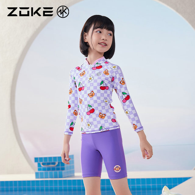 Zhuke children's split swimsuit long-sleeved sun protection zoke girls quick-dry swimming training beach play vacation set