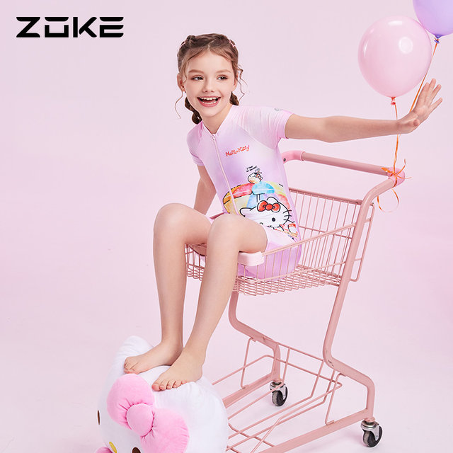 Zhuke children's swimsuit one-piece flat corner sun protection cool Lomi girl swimming training quick-drying vacation mid-large children's suit