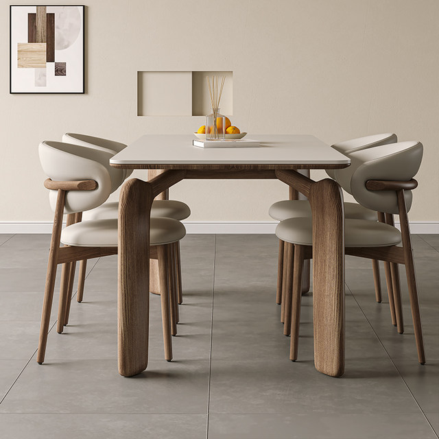 Nordic solid wood dining table rectangular household walnut color ...