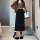 Black A-line skirt for women in autumn and winter plus size fat mm giant slim skirt small slit high waist straight long skirt