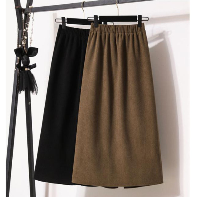 Black A-line skirt for women in autumn and winter plus size fat mm giant slim skirt small slit high waist straight long skirt