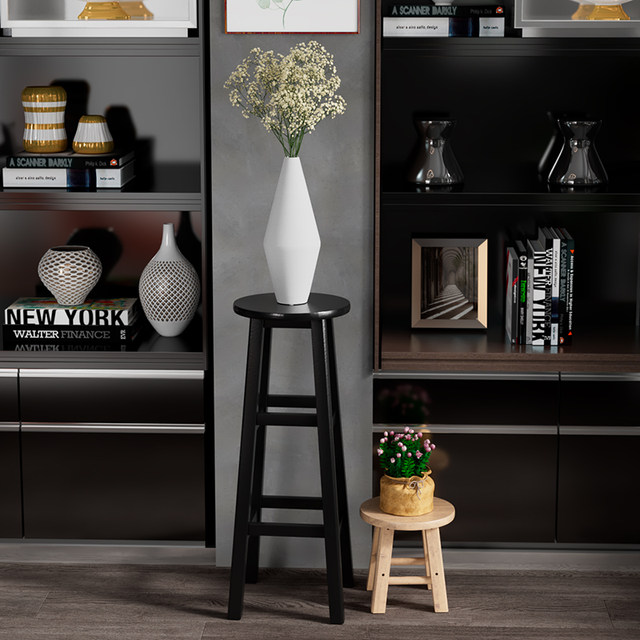 Log wood black and white garden stool indoor solid wood reinforced high-leg flower table gardening flower stand installation bar high stool