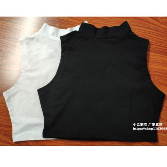 European and American new set of round neck pure -colored vest women wearing summer sleeveless semi -high neck super shorter short exposed navel tops