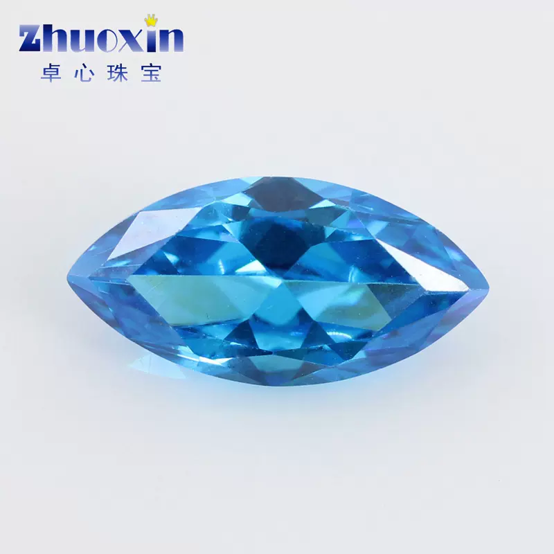 海蓝天蓝色锆石蓝宝石裸石马眼树叶形cz人造宝石瑞士