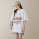 American retro fun printed white black short-sleeved T-shirt for women loose casual 260g pure cotton couple half-sleeved shirt
