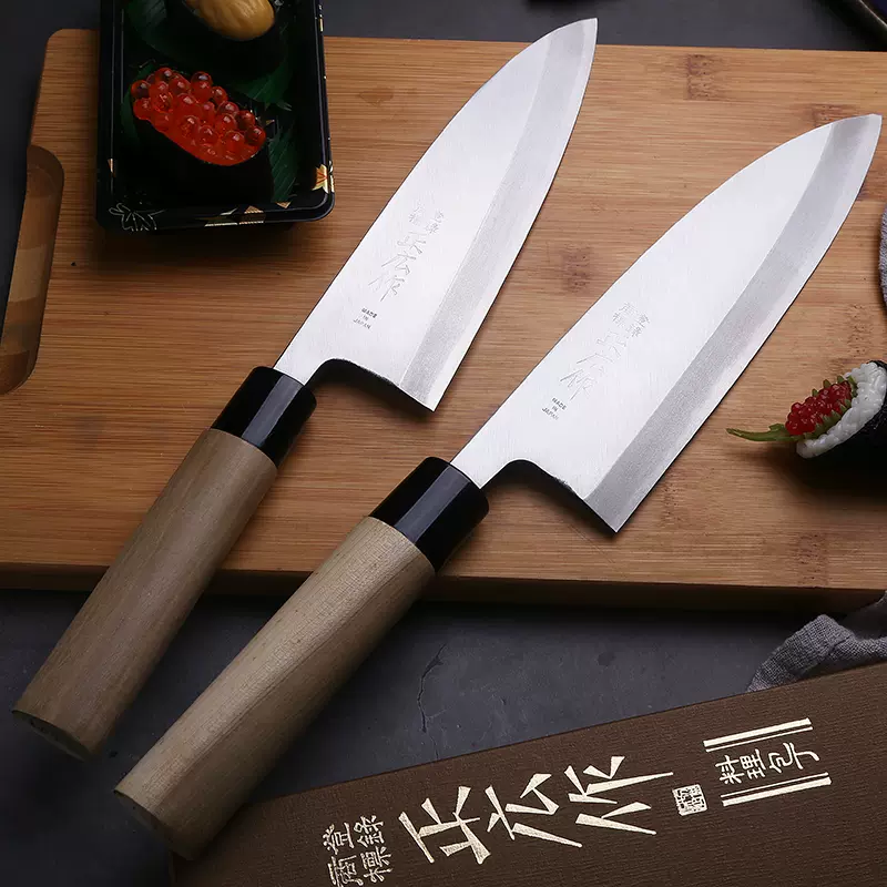 正広作鱼头刀日本进口出刃包丁料理刀解鱼刀寿司刀加厚碳钢鱼生刀