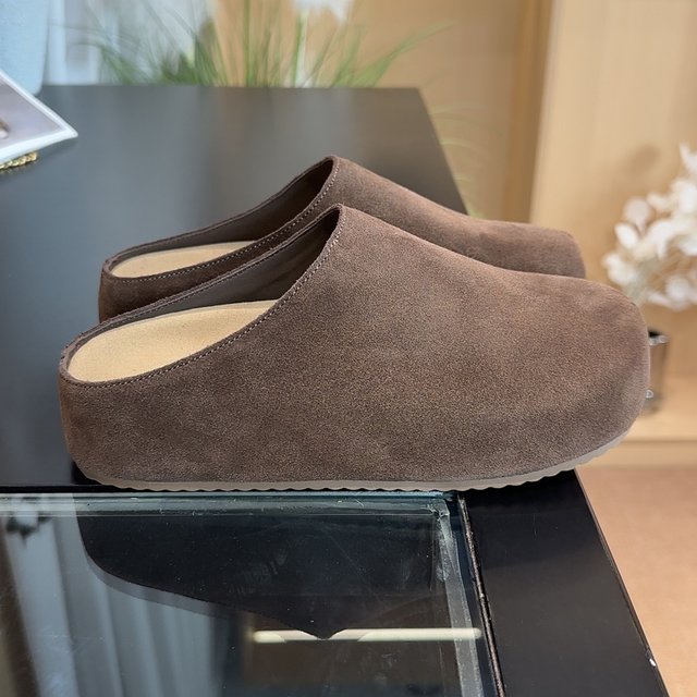 Inner heightened Birkenstock shoes semi-travel genuine leather thick sole 2025 autumn and winter new small potato lazy Birkenstock drag women's bag head drag