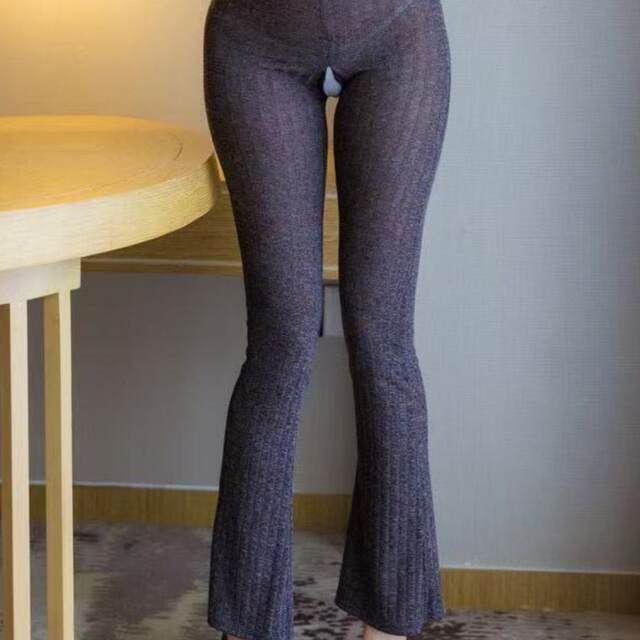 Flag-bottom pants for women with crotch zipper bent over and transparent inside and outdoor high-waist yoga leggings stretchy hip tight hot girl reveal