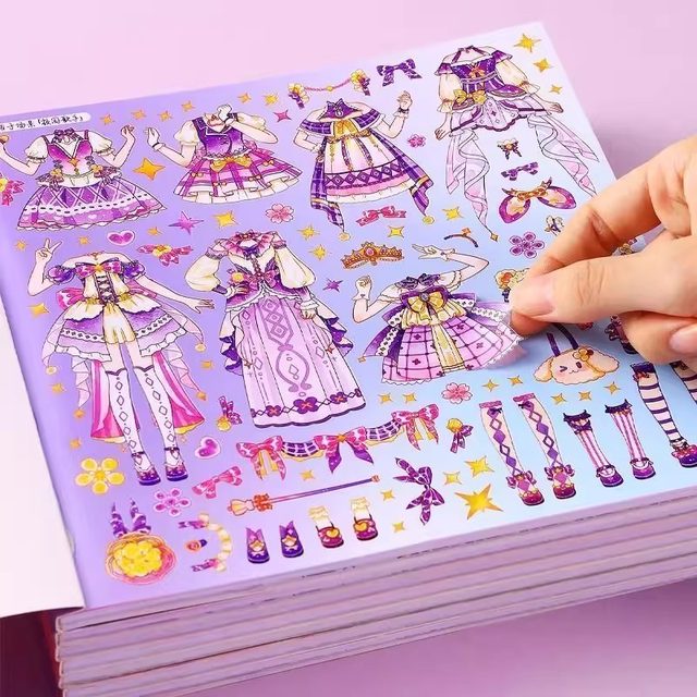 High-value Shiny dress-up stickers girl handmade DIY educational toys quiet princess paste makeup stickers for women