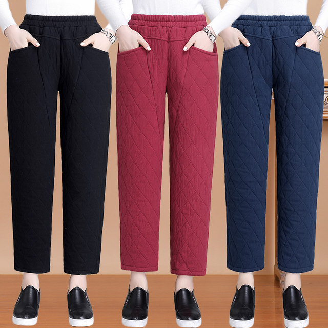 Old lady thin cotton pants middle -aged and elderly high -waist loose straight tube autumn and winter elderly pants children loose grandma clothing mother pants
