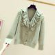 Sweet Heavy Industry Mesh Beaded Ruffle V-neck Long Sleeve Knitted Cardigan Women's 2025 Autumn and Winter New Casual Jacket