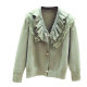 Sweet Heavy Industry Mesh Beaded Ruffle V-neck Long Sleeve Knitted Cardigan Women's 2025 Autumn and Winter New Casual Jacket