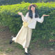 Beige Gongguo Skirt Japanese Literature and Art Fresh Pocket High -waist A -line Skirt is thin and covered with small skirts