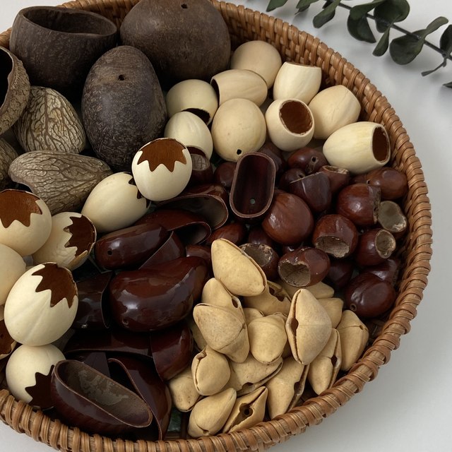 Natural fruit shell DIY material package plant fruit shell rattle handmade pendant wind chime bead black fruit water bead copper