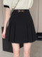 Black pleated skirt and skirt for women 2023 summer large size fat mm slim high waist pocket versatile A-line short skirt