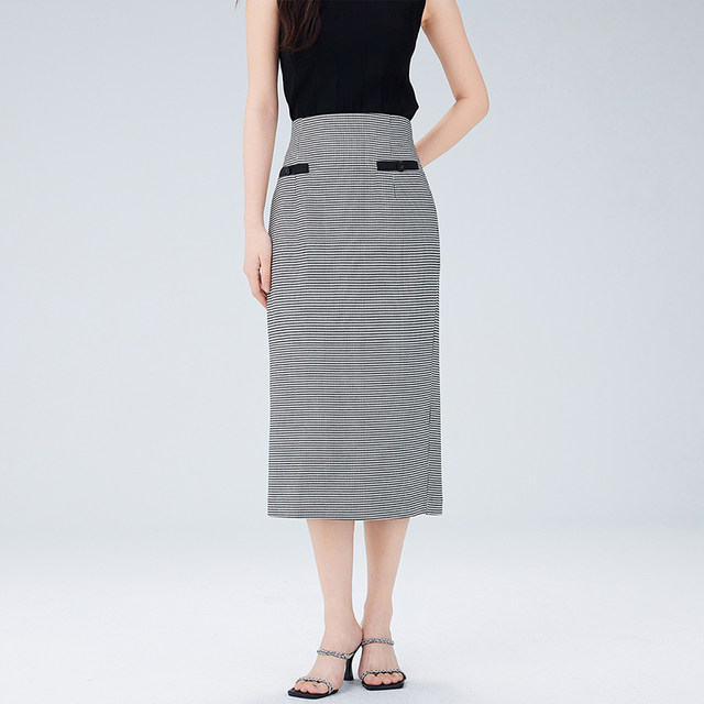 Jiarenyuan Skirt Women's 2024 Autumn New Fresh Retro High Waist Houndstooth Pencil Skirt Simple Temperament